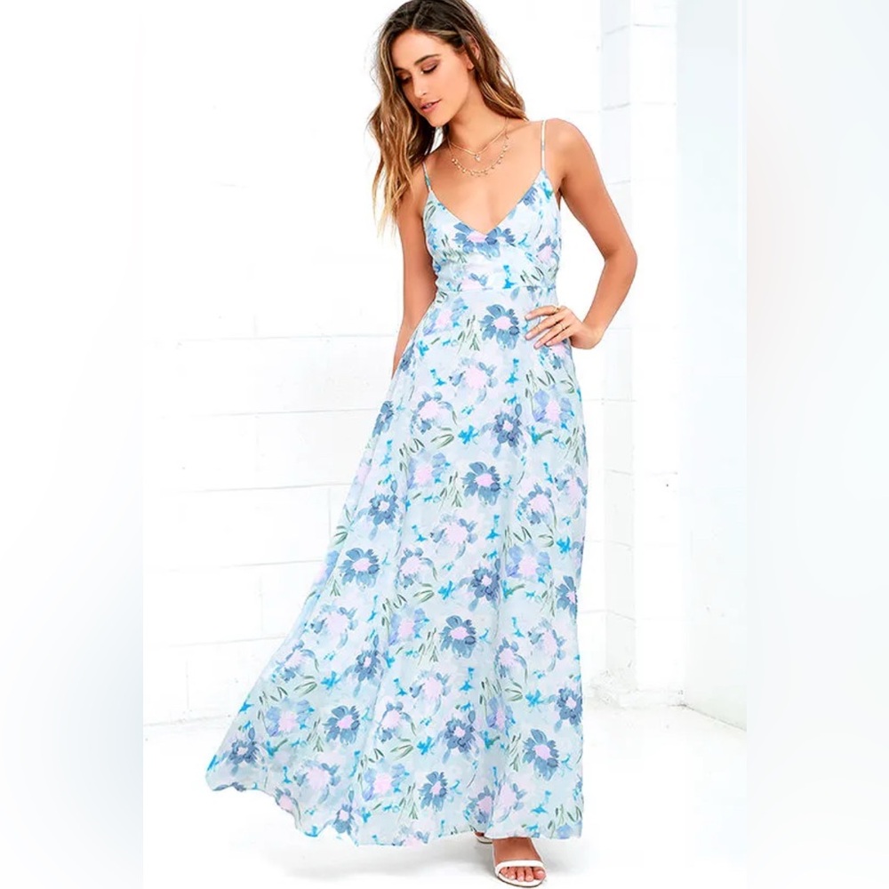 Lulu's Floral Maxi Dress - Blue and Pink